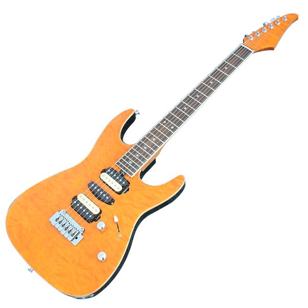6 strings yellow electric guitar with rosewood fretboard,quilted maple veneer,customizable
6 strings yellow electric guitar with rosewood fretboard,quilted maple veneer,customizable