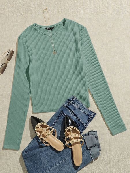 solid rib-knit crop tee x1zh#, White