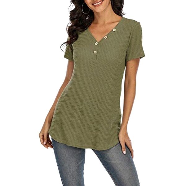 hdlte women v-neck button shirt solid color henley tee casual short sleeve waffle knit green 05nd#, White
hdlte women v-neck button shirt solid color henley tee casual short sleeve waffle knit green 05nd#, White