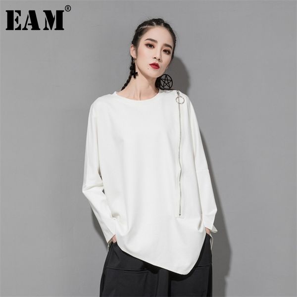 eam spring autumn round neck long sleeve black oblique zipper irregular hem big size t-shirt women fashion 210317, White
eam spring autumn round neck long sleeve black oblique zipper irregular hem big size t-shirt women fashion 210317, White