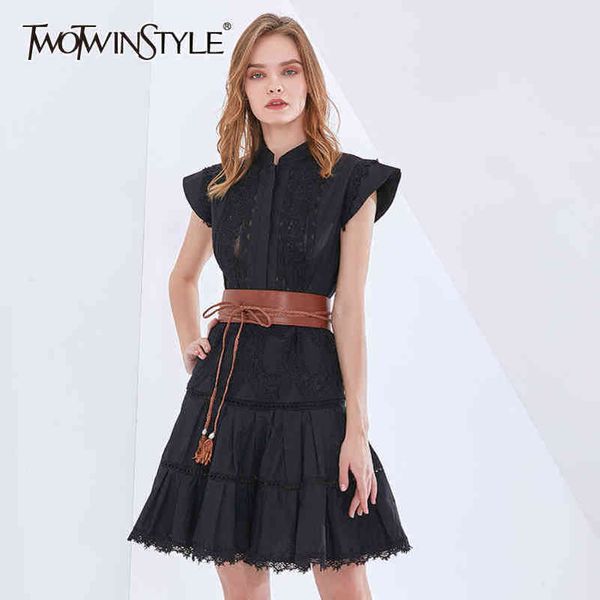 white patchwork pu leather sashes dress for women stand collar sleeveless high waist elegant dresses female 210423, Black;gray