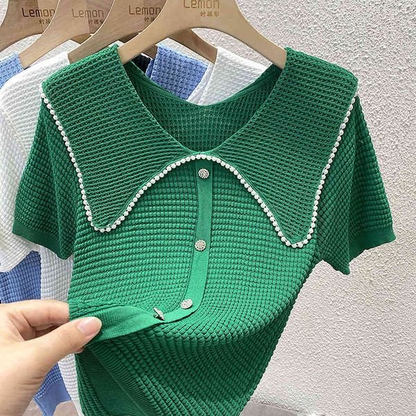 women's t-shirt french nail bead doll neck ice silk sweater women's summer thin t-shirt foreign fashion small fragrance short slee, White
women's t-shirt french nail bead doll neck ice silk sweater women's summer thin t-shirt foreign fashion small fragrance short slee, White