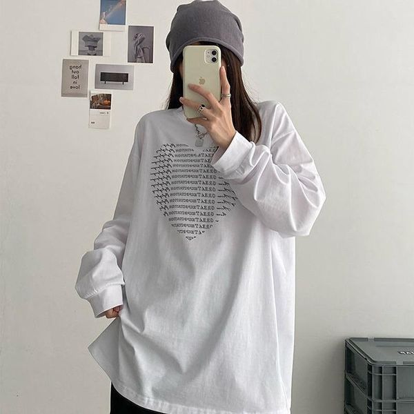 women's plus size t-shirt women's white letters heart print long sleeve autumn korean cotton loose oversized casual retro streetwe, Black
women's plus size t-shirt women's white letters heart print long sleeve autumn korean cotton loose oversized casual retro streetwe, Black