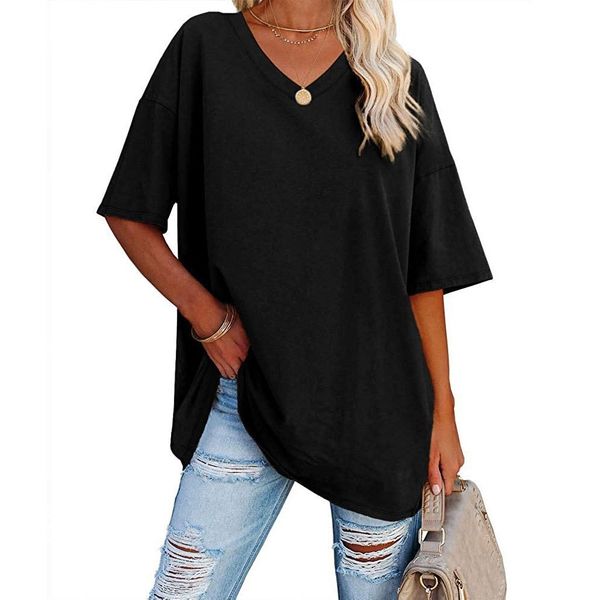 women oversized t shirts tees half sleeve casual blouses v neck comfy cozy cotton tunic, White
women oversized t shirts tees half sleeve casual blouses v neck comfy cozy cotton tunic, White
