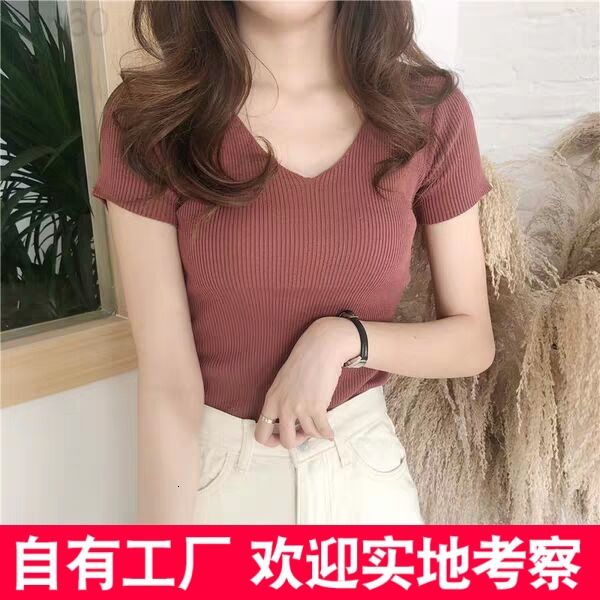 women's knits & tees designer short sleeved t-shirt women's 2022 spring and summer new wear half slim fit v-neck knitted bottomed, White
women's knits & tees designer short sleeved t-shirt women's 2022 spring and summer new wear half slim fit v-neck knitted bottomed, White