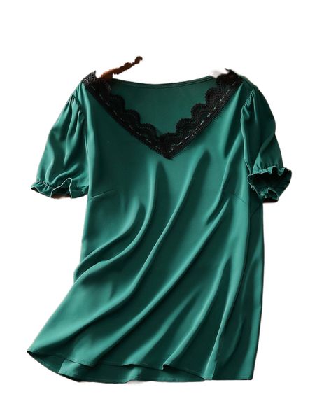 plus guipure lace trim blouse f5hd#, Black