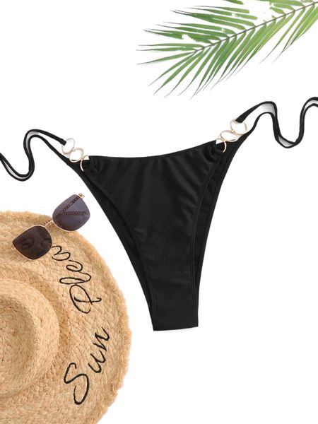 plus ring linked tie side bikini bottom g7c4#, Black