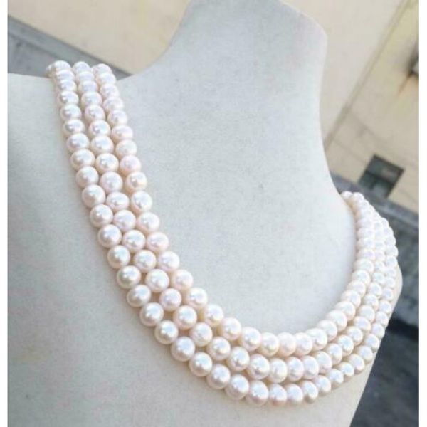 3row natural stock 7-8mm akoya white pearl necklace 18" 19" 20" 14k gold-tone p buckle, Silver
3row natural stock 7-8mm akoya white pearl necklace 18" 19" 20" 14k gold-tone p buckle, Silver