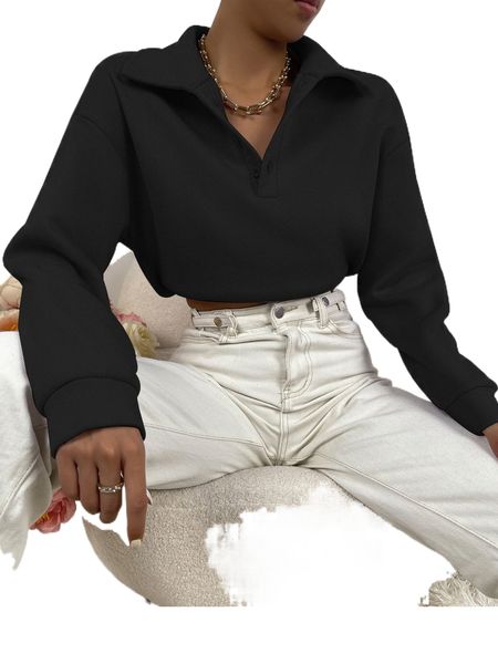 half button drop shoulder sweatshirt b5pn#, Black 
half button drop shoulder sweatshirt b5pn#, Black