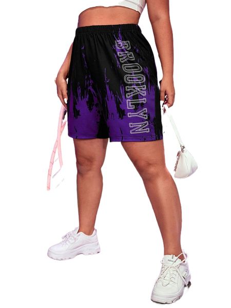 plus letter graphic colorblock shorts y40g#, Black
plus letter graphic colorblock shorts y40g#, Black