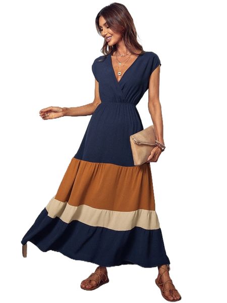 colorblock surplice neck dress 61zm#, Black;gray
colorblock surplice neck dress 61zm#, Black;gray