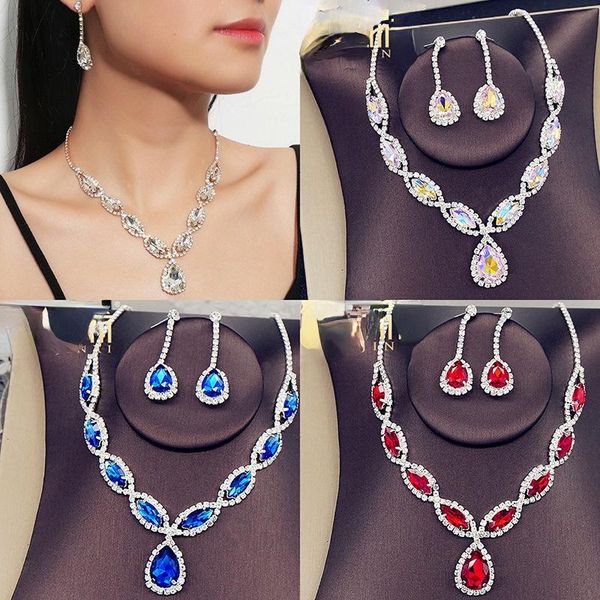 pendant necklaces european and american -selling bridal necklace set fashion high-end crystal color earrings jewelry two-piece, Silver
pendant necklaces european and american -selling bridal necklace set fashion high-end crystal color earrings jewelry two-piece, Silver