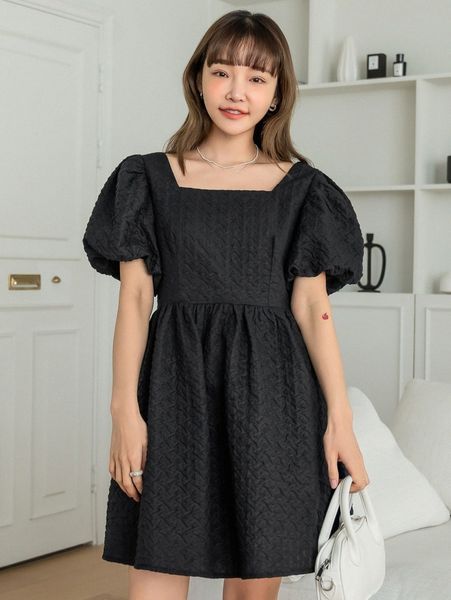 dazy square neck puff sleeve textured smock dress 45pd#, Black;gray
dazy square neck puff sleeve textured smock dress 45pd#, Black;gray