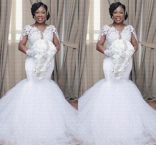 2022 afrian women plus size wedding dress long sleeves rhinestones lace applique mermaid dresses for bride sepcial occasion, White 
2022 afrian women plus size wedding dress long sleeves rhinestones lace applique mermaid dresses for bride sepcial occasion, White