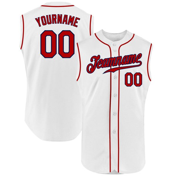 custom white red-navy authentic sleeveless baseball jersey, Blue;black