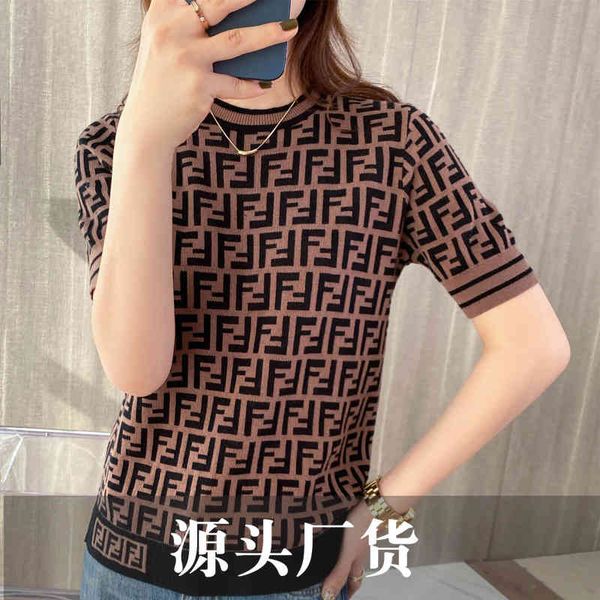 spring and double f letter flower needle short sleeve foreign style sweater womanly brand summer women's shirt, White
spring and double f letter flower needle short sleeve foreign style sweater womanly brand summer women's shirt, White