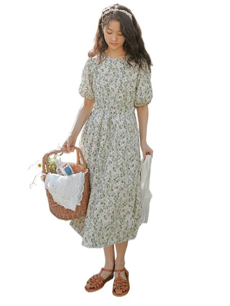 dazy puff sleeve allover floral dress 22dn#, Black;gray
dazy puff sleeve allover floral dress 22dn#, Black;gray