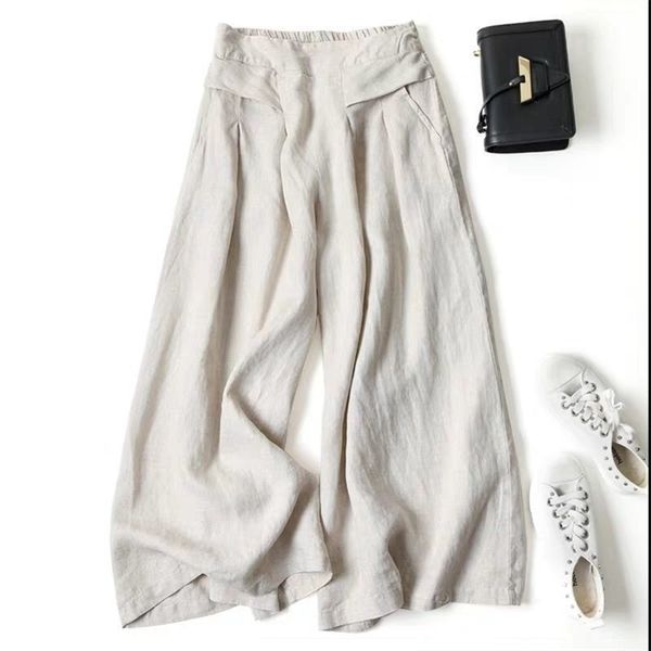 summer pants for women cotton linen large size wide leg femme arts style elastic waist solid casual loose pantalon 220325, Black;white
summer pants for women cotton linen large size wide leg femme arts style elastic waist solid casual loose pantalon 220325, Black;white