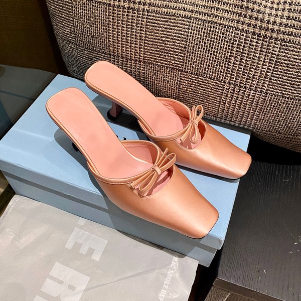 slippers summer new high heel sandals bow decoration satin half support sandals designer women shoes, Black
slippers summer new high heel sandals bow decoration satin half support sandals designer women shoes, Black
