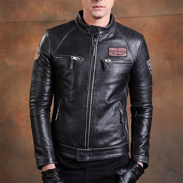 biker brand style vintage men's quality genuine leather jacket slim 100% natural cowhide coatleather clothing 201128, Black
biker brand style vintage men's quality genuine leather jacket slim 100% natural cowhide coatleather clothing 201128, Black