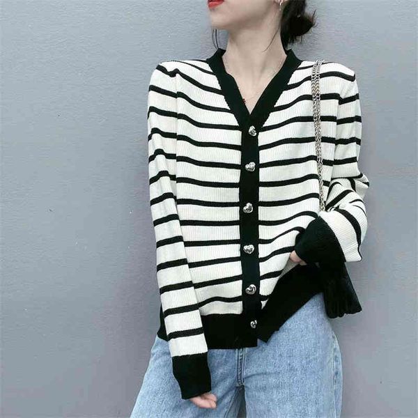 women's polos striped knitted cardigan thin in spring and autumn love button loose short sweater foreign style gentle wind women's, White
women's polos striped knitted cardigan thin in spring and autumn love button loose short sweater foreign style gentle wind women's, White
