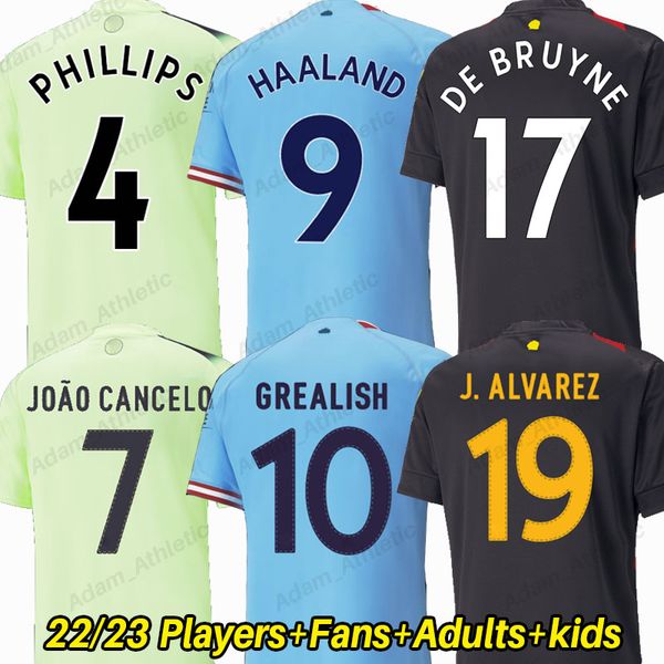 haaland man cities soccer jerseys 22 23 de bruyne foden mahrez football shirts grealish phillips j.alvarez jersey 2022 men kids kit palyer v, Black;yellow