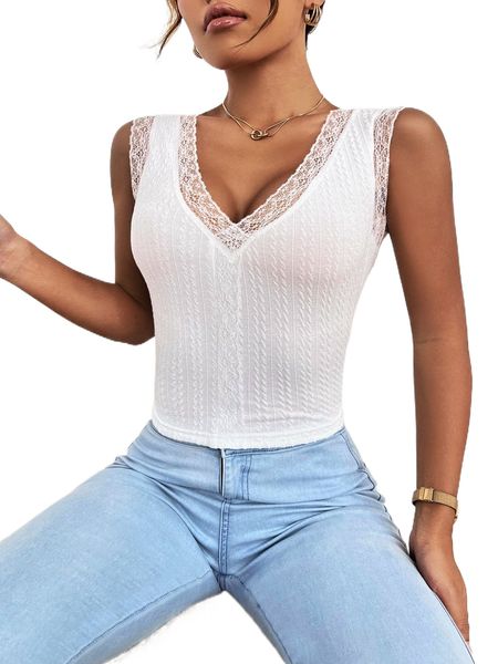 lace insert tank a1ne#, White