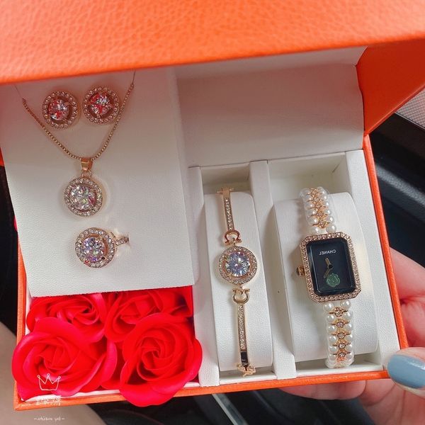 cha classic ladies quartz movement watch bracelet necklace earring ring 5 piece original gift box gift high-end custom diamond bdf, Slivery;brown
cha classic ladies quartz movement watch bracelet necklace earring ring 5 piece original gift box gift high-end custom diamond bdf, Slivery;brown