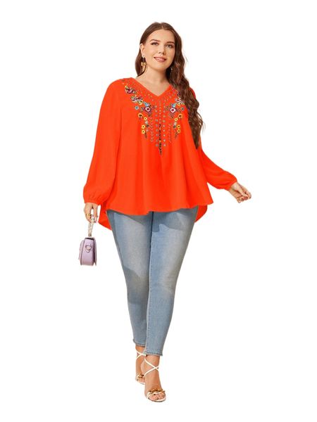 plus floral embroidery blouse m8ao#, Black
plus floral embroidery blouse m8ao#, Black