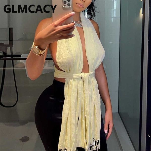 halter backless summer streetwear 210702, White