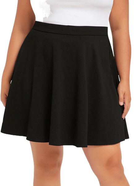 evolu plus solid high waist skirt 88qz#, Black