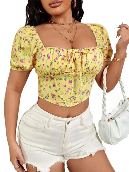 sxy ditsy floral print puff sleeve knot front ruched bust crop blouse x8zj#, White
sxy ditsy floral print puff sleeve knot front ruched bust crop blouse x8zj#, White