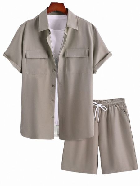 men flap pocket shirt & drawstring waist shorts without tee o6v2#, Gray
men flap pocket shirt & drawstring waist shorts without tee o6v2#, Gray