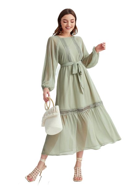 x iman troye lantern sleeve guipure lace detail belted chiffon dress k7rf#, Black;gray
x iman troye lantern sleeve guipure lace detail belted chiffon dress k7rf#, Black;gray
