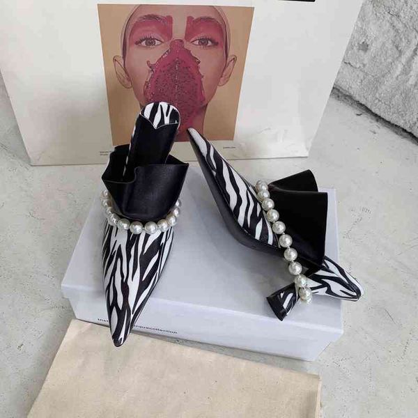 women's leather summer slippers shoes pointed slippers strange style pearl decorative series, Black
women's leather summer slippers shoes pointed slippers strange style pearl decorative series, Black