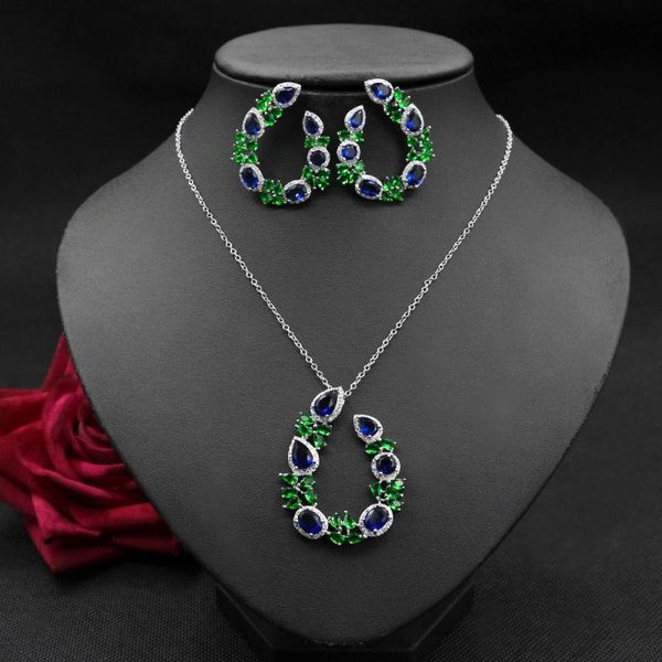 earrings & necklace bilincolor fashion green cubic zircon flower bridal wedding jewellry and sets for women, Silver
earrings & necklace bilincolor fashion green cubic zircon flower bridal wedding jewellry and sets for women, Silver