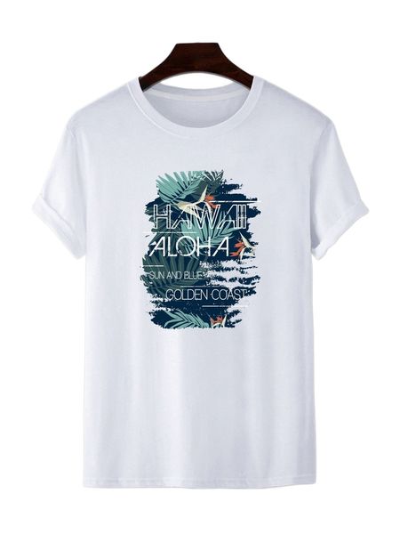 men letter & tropical print tee w6qu#, White;black