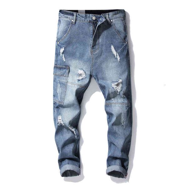 men's jeans spring and autumn quarter jeans men's loose large blue stitching holed harem pants casual pants rvhs
men's jeans spring and autumn quarter jeans men's loose large blue stitching holed harem pants casual pants rvhs