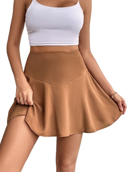 solid high waist skirt h94b#, Black