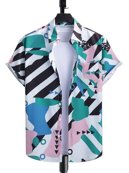 men geo print patched pocket shirt without tee l1xd#, White;black
men geo print patched pocket shirt without tee l1xd#, White;black