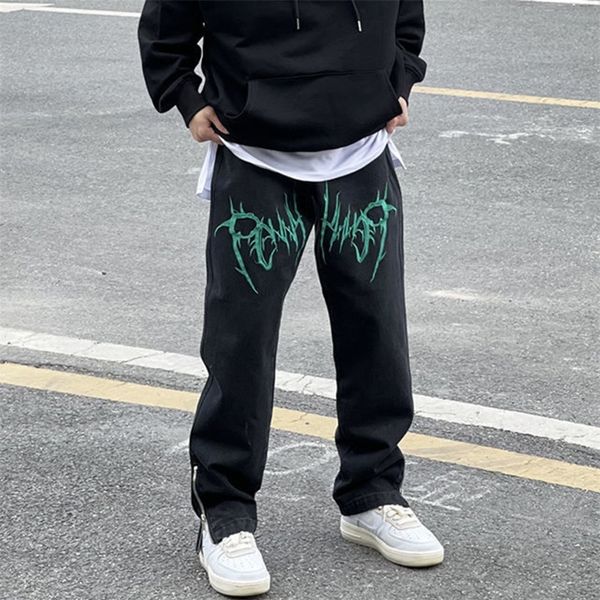 high street wash embroidery hip hop black trousers men's loose straight tube american hiphop side zipper floor pants 220408 
high street wash embroidery hip hop black trousers men's loose straight tube american hiphop side zipper floor pants 220408