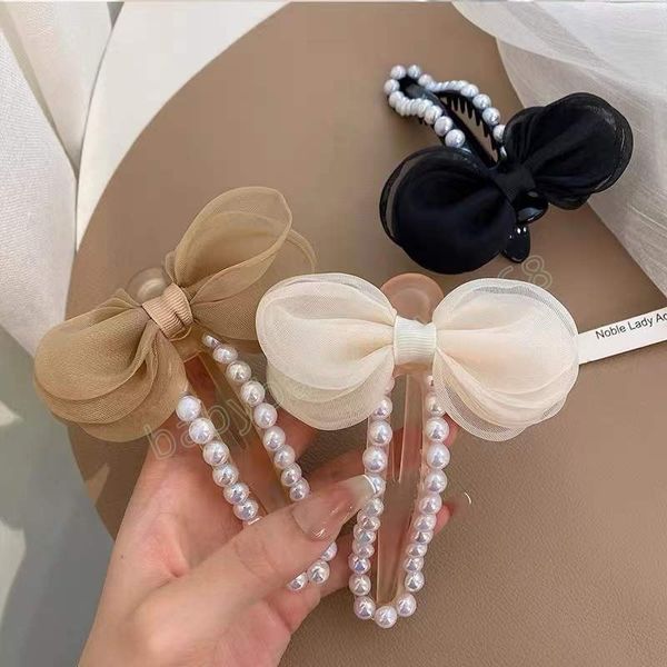 korean organza bows ponytail clip elegant pearls beaded large hair claw women hair accessories barrettes, Slivery;white
korean organza bows ponytail clip elegant pearls beaded large hair claw women hair accessories barrettes, Slivery;white