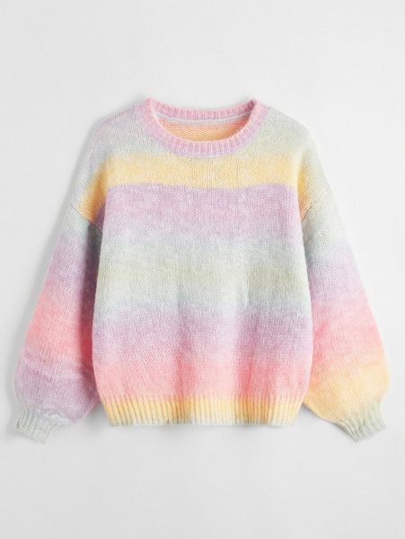 drop shoulder ombre sweater 43pe#, White;black