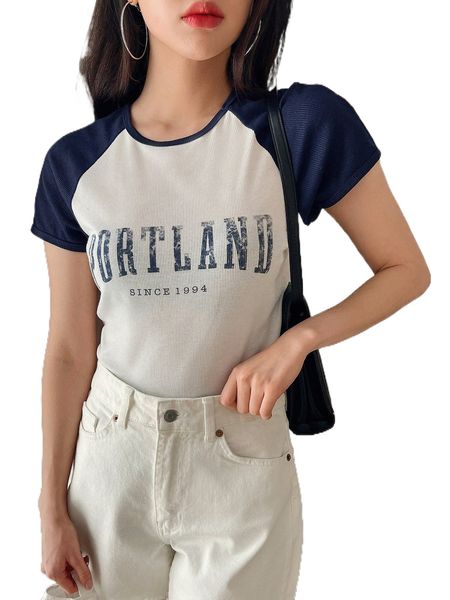 dazy two tone letter graphic contrast raglan sleeve tee 18zu#, White