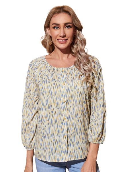 emery rose all over print lantern sleeve button through blouse l9iz#, White 
emery rose all over print lantern sleeve button through blouse l9iz#, White