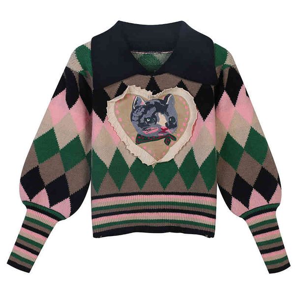women's sweaters autumn and winter contrast lingge jacquard cat love embroidery slim fitting lapel pullover year sweater k05c, White;black
women's sweaters autumn and winter contrast lingge jacquard cat love embroidery slim fitting lapel pullover year sweater k05c, White;black