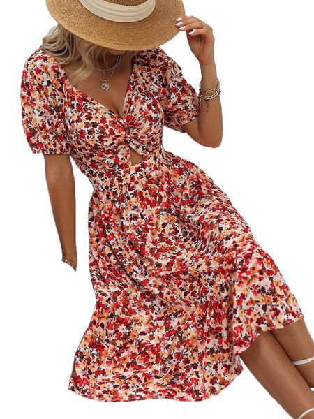 allover floral print twist front cut out puff sleeve ruffle hem dress l5ss#, Black;gray
allover floral print twist front cut out puff sleeve ruffle hem dress l5ss#, Black;gray