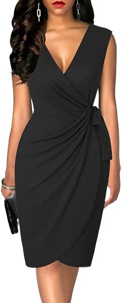 womens sleeveless deep v neck sheath knee length cocktail party work faux wrap formal dress k3fy#, Black;gray
womens sleeveless deep v neck sheath knee length cocktail party work faux wrap formal dress k3fy#, Black;gray