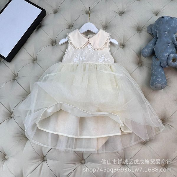 girl's doll neck mesh stitching dress knot simple generous temperament elegant beautiful princess skirt, White
girl's doll neck mesh stitching dress knot simple generous temperament elegant beautiful princess skirt, White