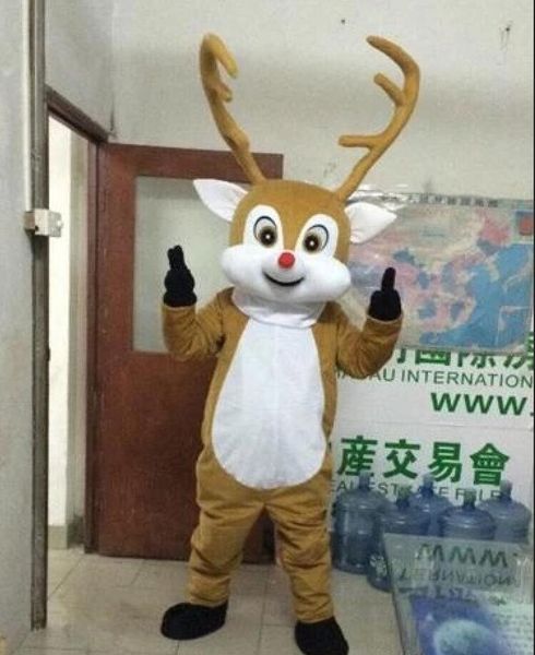 new design deer mascot costume brown deer performing clothing cartoon costume size party fancy dress, Red;yellow